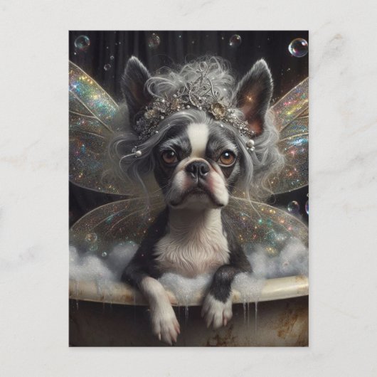 Schattigee Boston Terrier Fairy in een bubbelbad Briefkaart (Voorkant)