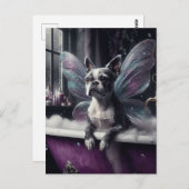 Schattigee Boston Terrier Fairy in een Paarse badk Briefkaart (Voorkant / Achterkant)