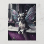 Schattigee Boston Terrier Fairy in een Paarse badk Briefkaart (Voorkant)