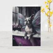 Schattigee Boston Terrier Fairy in een Paarse badk Kaart (Gele Bloem)