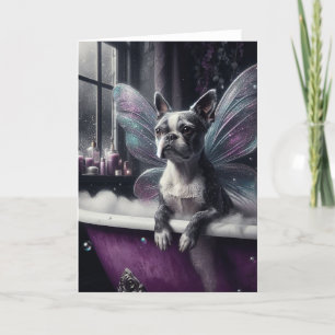 Schattigee Boston Terrier Fairy in een Paarse badk Kaart