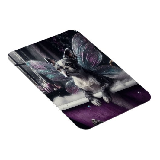 Schattigee Boston Terrier Fairy in een Paarse badk Magneet (Rechterzijde)