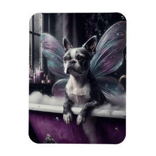 Schattigee Boston Terrier Fairy in een Paarse badk Magneet