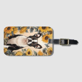 Schattigee Boston Terrier gele zonnebloemen Bagagelabel (Voorkant (horizontaal))