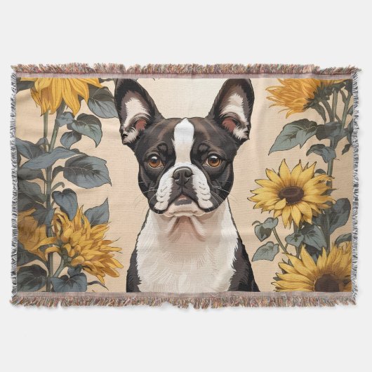 Schattigee Boston Terrier gele zonnebloemen Deken (Voorkant)