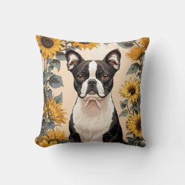Schattigee Boston Terrier gele zonnebloemen Kussen