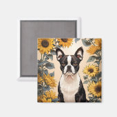 Schattigee Boston Terrier gele zonnebloemen Magneet (Voorkant / Achterkant)