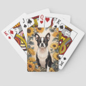 Schattigee Boston Terrier gele zonnebloemen Pokerkaarten (Achterkant)