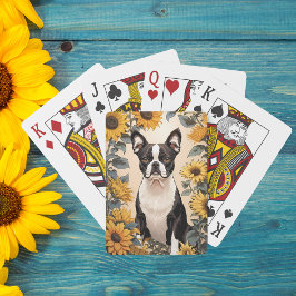 Schattigee Boston Terrier gele zonnebloemen Pokerkaarten