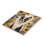 Schattigee Boston Terrier gele zonnebloemen Tegeltje (Zijkant)