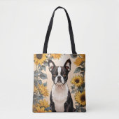 Schattigee Boston Terrier gele zonnebloemen Tote Bag (Voorkant)