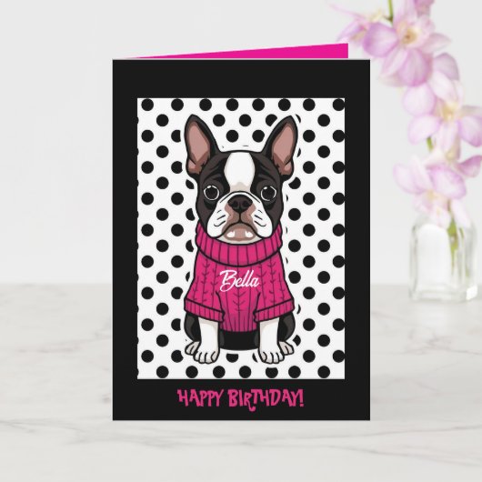 Schattigee Boston Terrier gepersonaliseerde gevouw Kaart (Orchidee)
