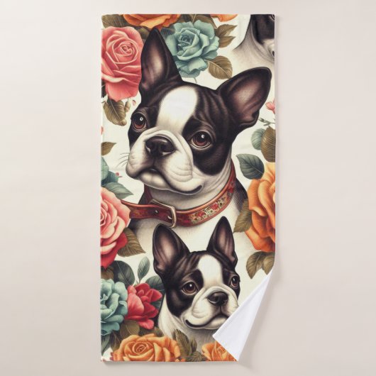 Schattigee Boston Terrier Illustratie Badhanddoek (Badhanddoek)