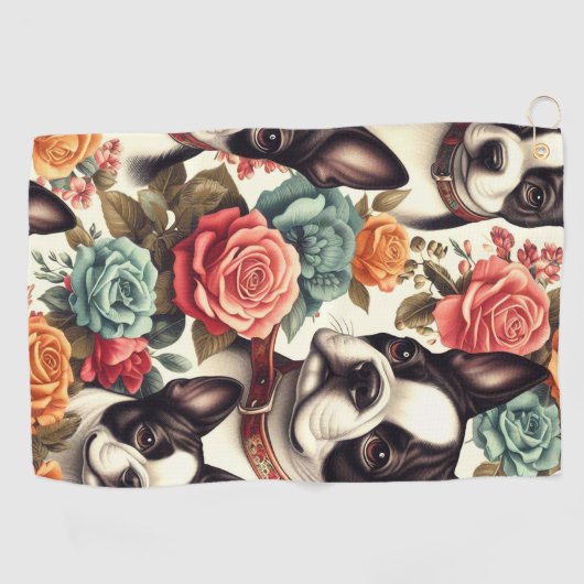 Schattigee Boston Terrier Illustratie Golfhanddoek (Horizontaal)