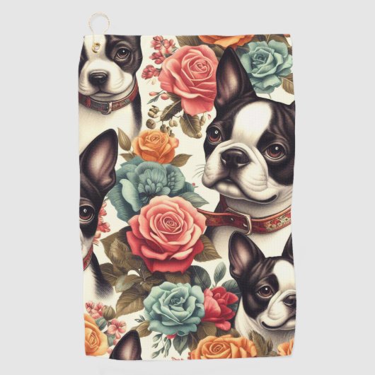 Schattigee Boston Terrier Illustratie Golfhanddoek (Voorkant)