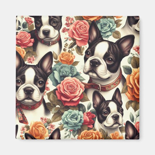 Schattigee Boston Terrier Illustratie Magneet (Voorkant)