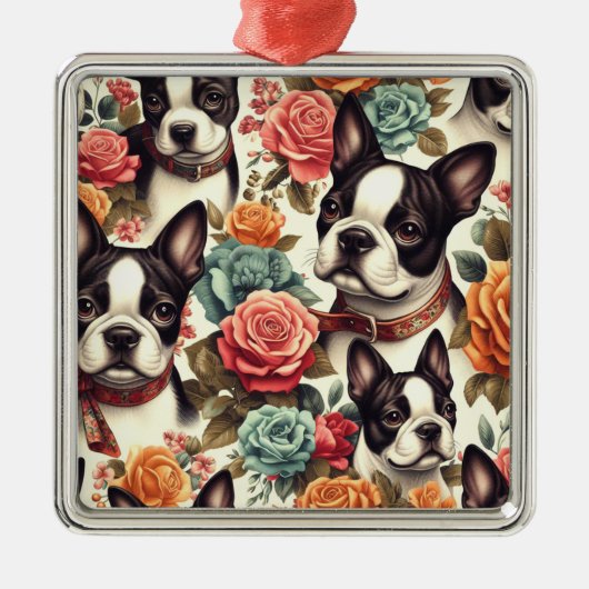 Schattigee Boston Terrier Illustratie Metalen Ornament (Voorkant)