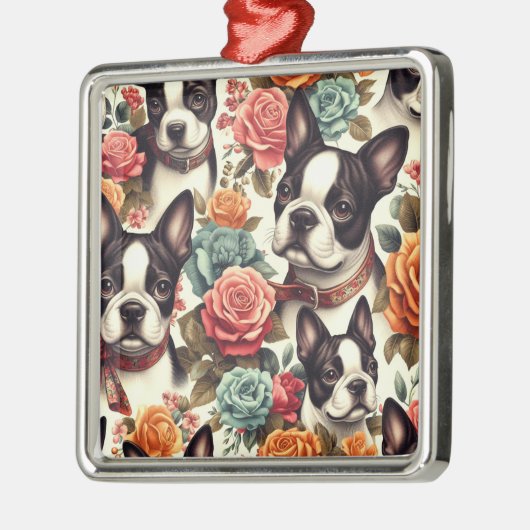 Schattigee Boston Terrier Illustratie Metalen Ornament (Links)