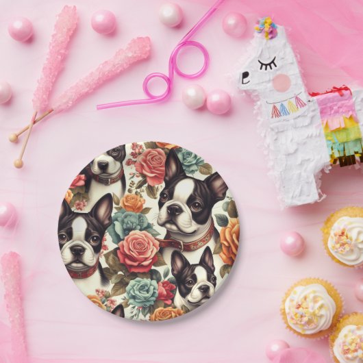 Schattigee Boston Terrier Illustratie Papieren Bordje (Feest)