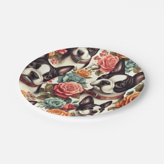 Schattigee Boston Terrier Illustratie Papieren Bordje (Gekanteld)