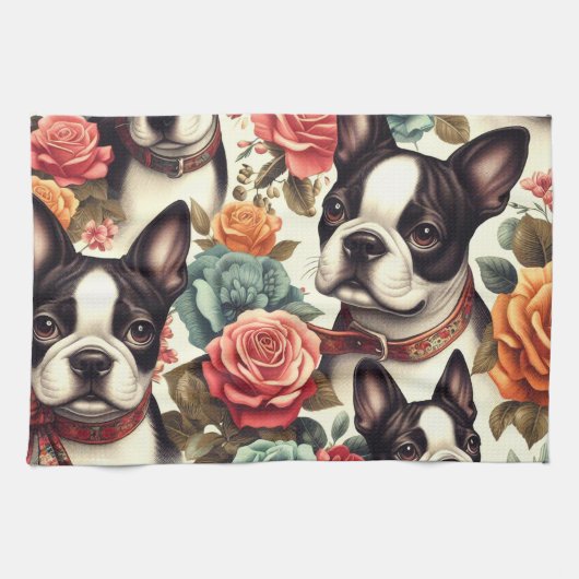 Schattigee Boston Terrier Illustratie Theedoek (Horizontaal)