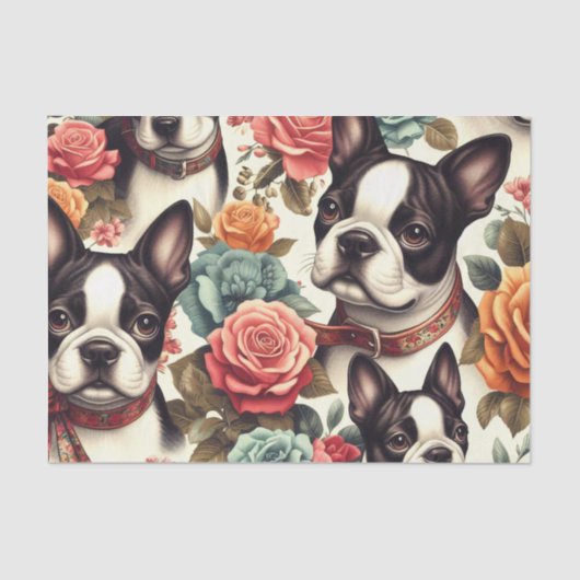 Schattigee Boston Terrier Illustratie Tissuepapier (Voorkant)