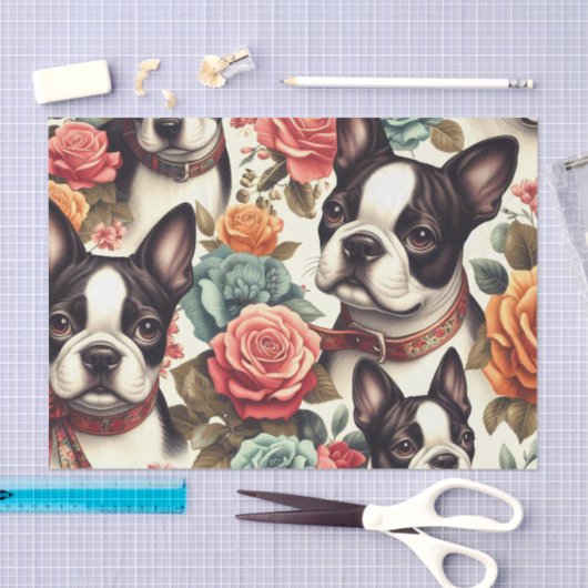 Schattigee Boston Terrier Illustratie Tissuepapier (Craft)
