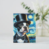 Schattigee Boston Terrier in een Tophat Van Gogh Briefkaart (Staand voorkant)
