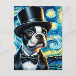 Schattigee Boston Terrier in een Tophat Van Gogh Briefkaart