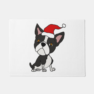 Schattigee Boston Terrier in Santa Hat Kerst Carto Deurmat