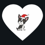 Schattigee Boston Terrier in Santa Hat Kerst Carto Hart Sticker<br><div class="desc">Schattigee Boston Terrier in Santa Hat Kerst Cartoon</div>