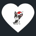 Schattigee Boston Terrier in Santa Hat Kerst Carto Hart Sticker<br><div class="desc">Schattigee Boston Terrier in Santa Hat Kerst Cartoon</div>