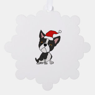 Schattigee Boston Terrier in Santa Hat Kerst Carto Ornament Kaart