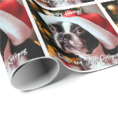 Schattigee Boston Terrier met oversized Santa Hat Cadeaupapier (Rol Hoek)