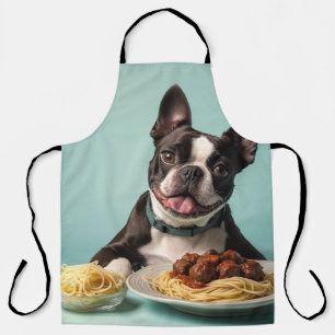 Schattigee Boston Terrier met Spaghetti Bolognaise Schort
