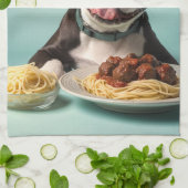 Schattigee Boston Terrier met Spaghetti Bolognaise Theedoek (Gevouwen)