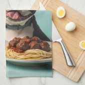Schattigee Boston Terrier met Spaghetti Bolognaise Theedoek (Quarter Fold)
