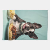 Schattigee Boston Terrier met Spaghetti Bolognaise Theedoek (Horizontaal)