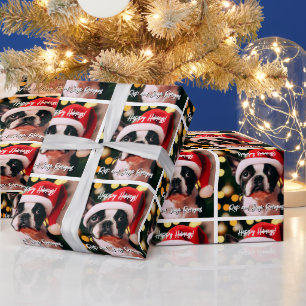 Schattigee Boston Terrier Puppy met Santa Hat Cadeaupapier