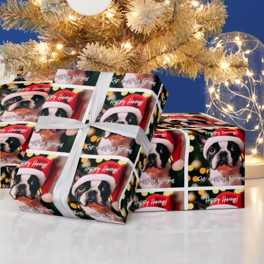 Schattigee Boston Terrier Puppy met Santa Hat Cadeaupapier (Feestdagen)