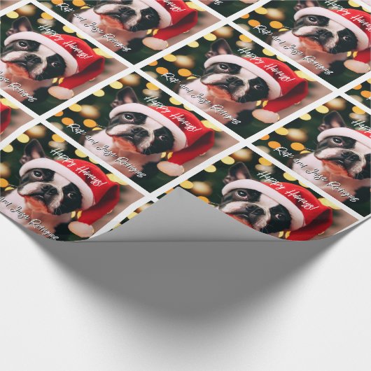 Schattigee Boston Terrier Puppy met Santa Hat Cadeaupapier (Hoek)