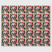 Schattigee Boston Terrier Puppy met Santa Hat Cadeaupapier (Vlak)