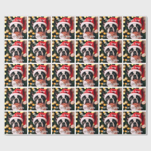 Schattigee Boston Terrier Puppy met Santa Hat Cadeaupapier (Vlak)