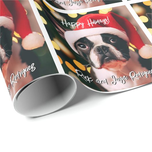 Schattigee Boston Terrier Puppy met Santa Hat Cadeaupapier (Rol Hoek)