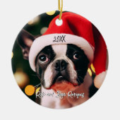 Schattigee Boston Terrier Puppy met Santa Hat Keramisch Ornament (Voorkant)