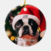 Schattigee Boston Terrier Puppy met Santa Hat Keramisch Ornament (Achterkant)