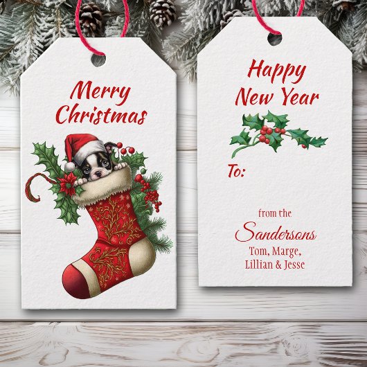 Schattigee Boston Terrier Puppy Peeking Cadeaulabel