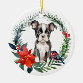 Schattigee Boston Terrier Puppy Waterverf Poinsett Keramisch Ornament (Voorkant)
