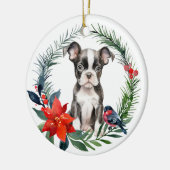 Schattigee Boston Terrier Puppy Waterverf Poinsett Keramisch Ornament (Links)