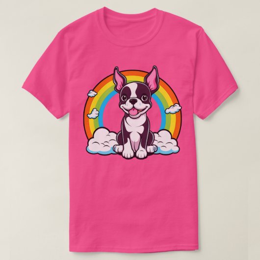 Schattigee Boston Terrier Rainbow Cloud Kawaii Dog T-shirt (Design voorkant)